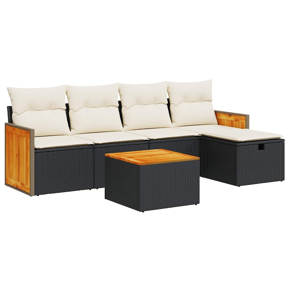 Thumbnail - vidaXL 6-tlg. Garten-Sofagarnitur mit Kissen Schwarz Poly Rattan