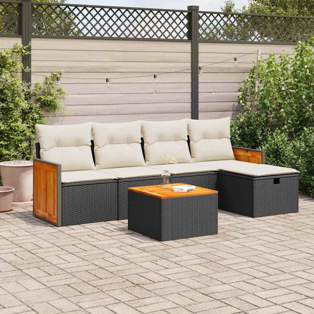 vidaXL 6-tlg. Garten-Sofagarnitur mit Kissen Schwarz Poly Rattan