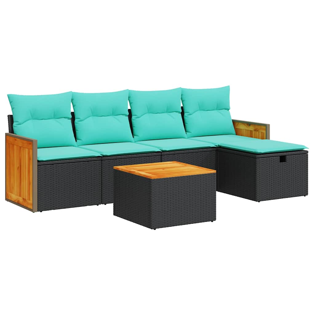 vidaXL 6-tlg. Garten-Sofagarnitur mit Kissen Schwarz Poly Rattan – Bild 2