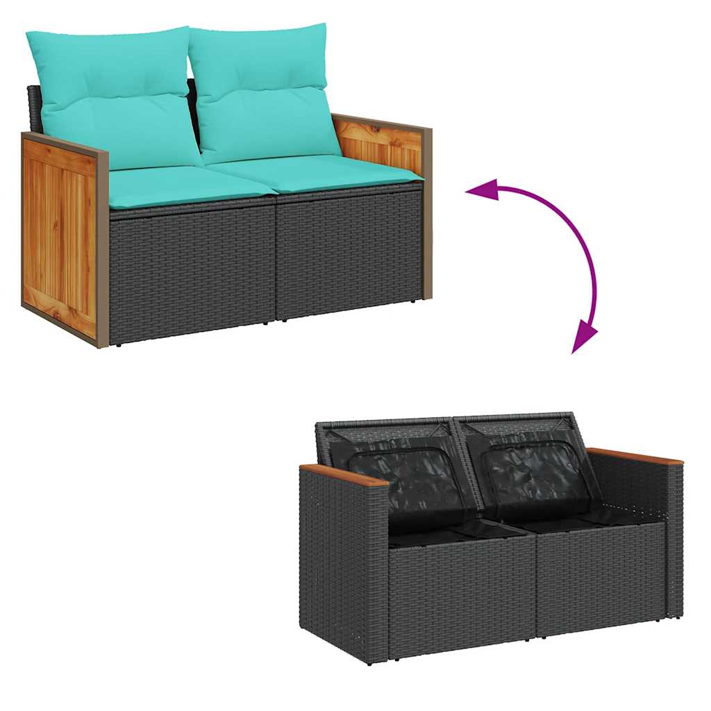 vidaXL 6-tlg. Garten-Sofagarnitur mit Kissen Schwarz Poly Rattan – Bild 7