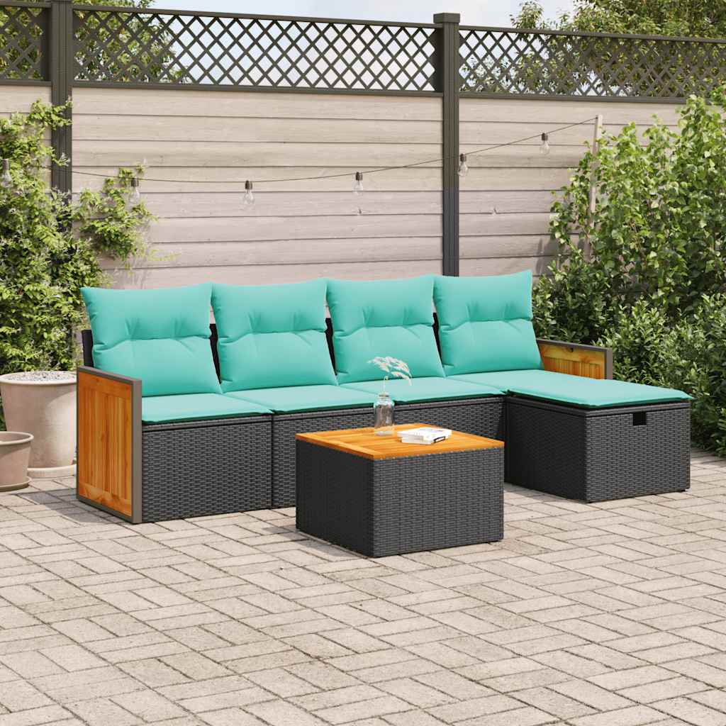 vidaXL 6-tlg. Garten-Sofagarnitur mit Kissen Schwarz Poly Rattan