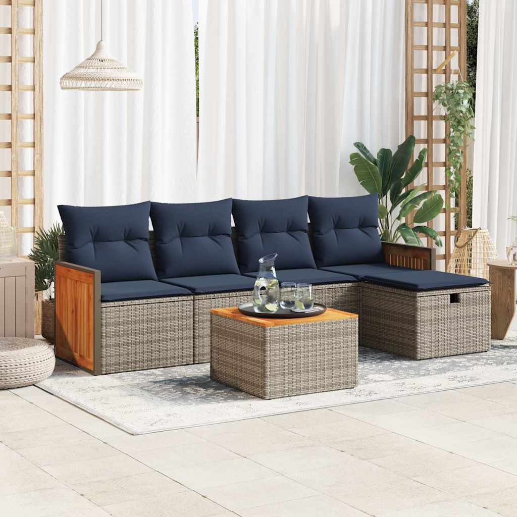 vidaXL 6-tlg. Garten-Sofagarnitur mit Kissen Grau Poly Rattan
