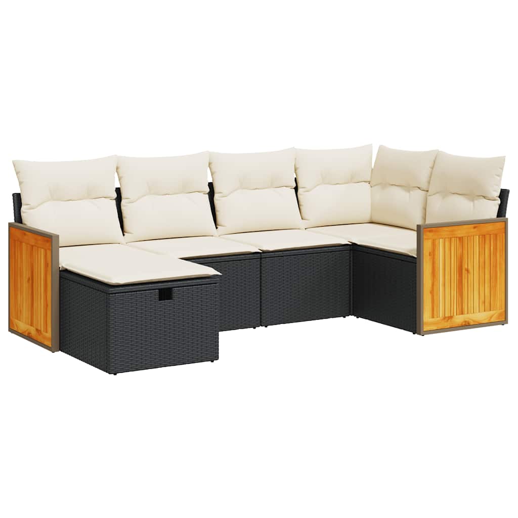Thumbnail - vidaXL 6-tlg. Garten-Sofagarnitur mit Kissen Schwarz Poly Rattan