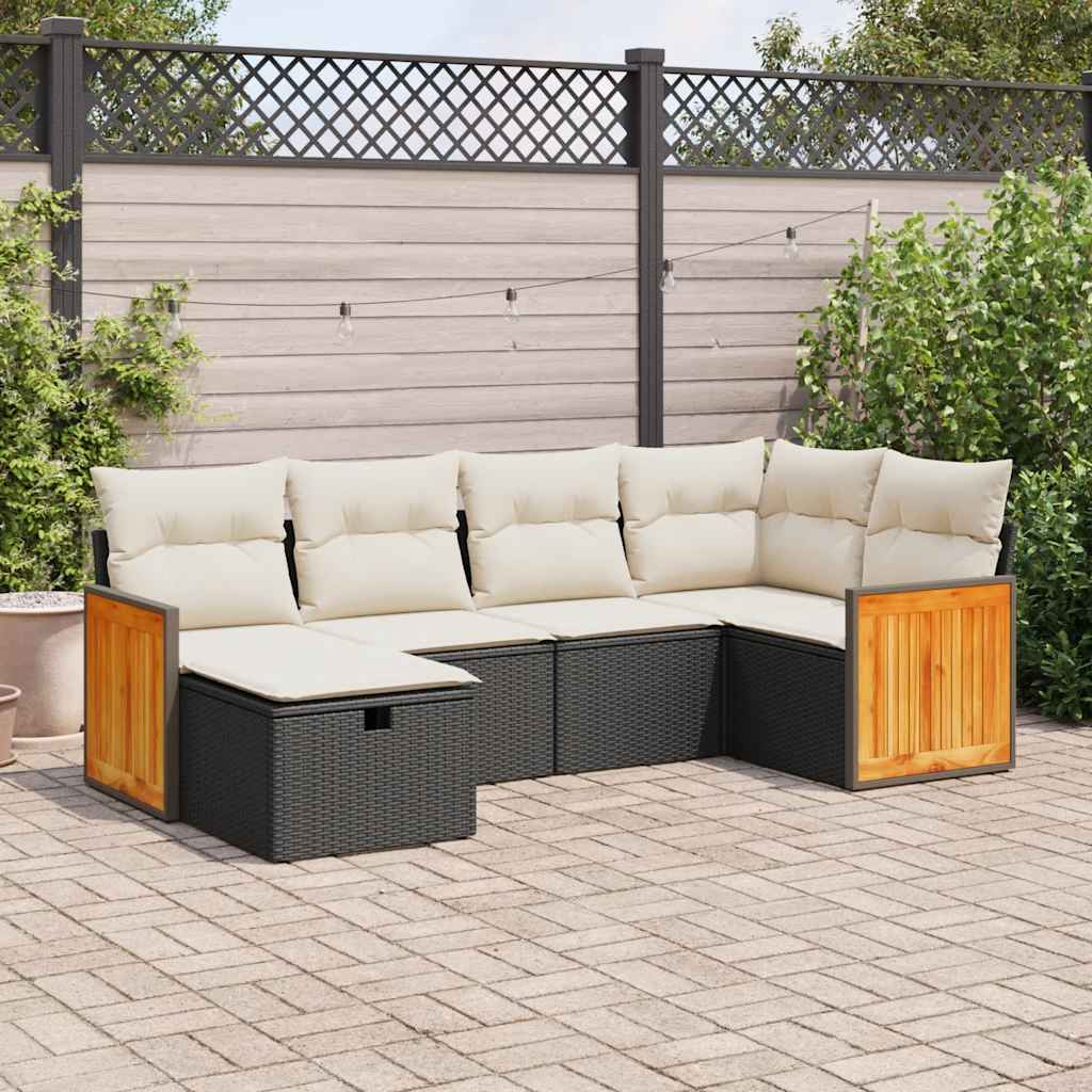 vidaXL 6-tlg. Garten-Sofagarnitur mit Kissen Schwarz Poly Rattan