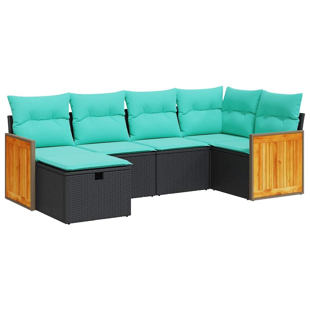 Thumbnail - vidaXL 6-tlg. Garten-Sofagarnitur mit Kissen Schwarz Poly Rattan