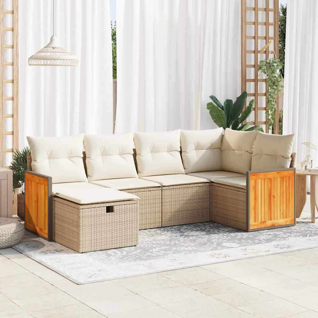 vidaXL 6-tlg. Garten-Sofagarnitur mit Kissen Beige Poly Rattan