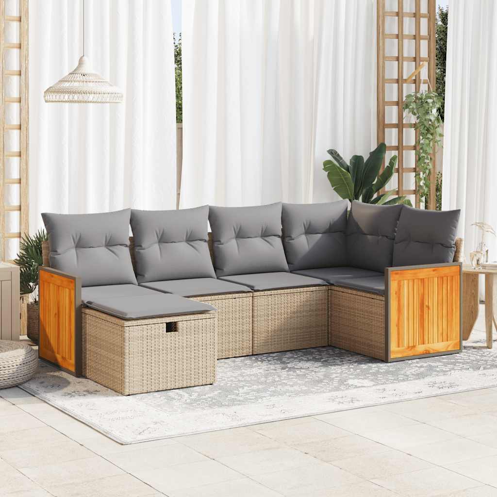 vidaXL 6-tlg. Garten-Sofagarnitur mit Kissen Beige Poly Rattan