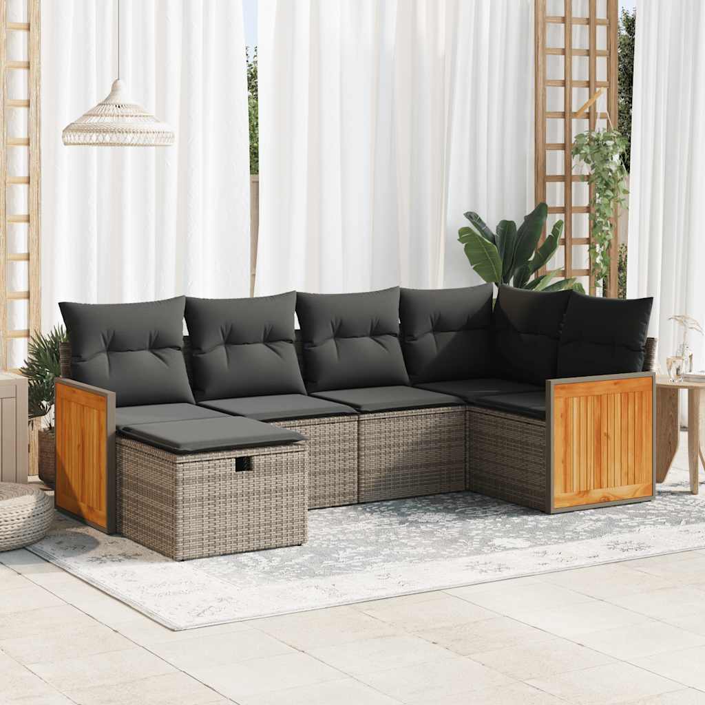 vidaXL 6-tlg. Garten-Sofagarnitur mit Kissen Grau Poly Rattan