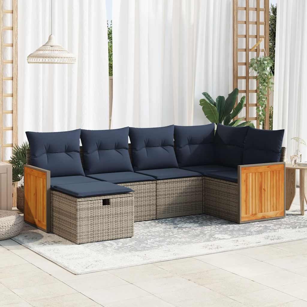 6-dijelni set vrtnih sofa od poliratana s jastucima sivi