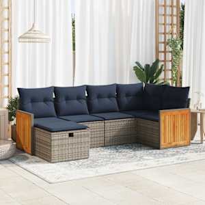 Vrtna sedežna garnitura 6-delna z blazinami siv poli ratan