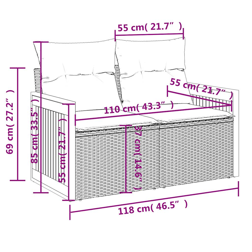 7dílná zahradní sedací souprava s poduškami béžová polyratan - obrázek 18