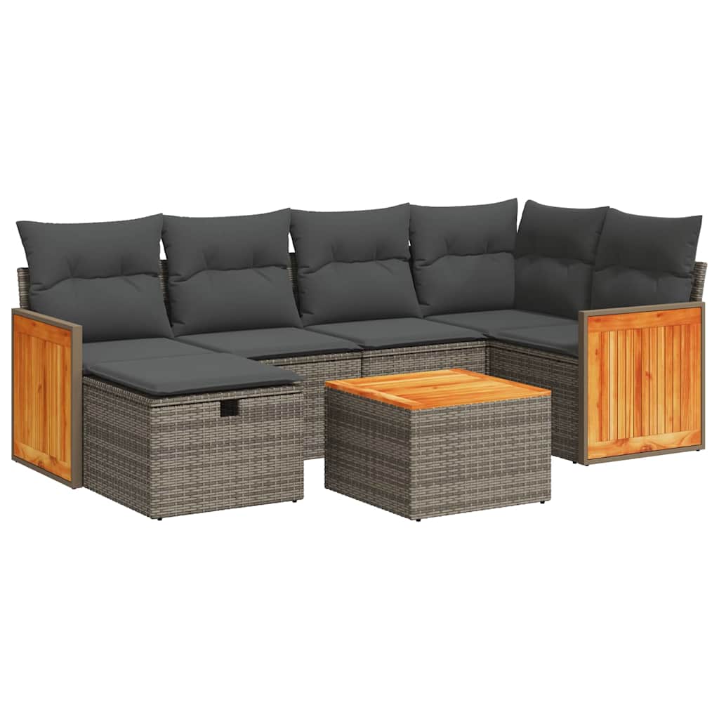 Thumbnail - vidaXL 7-tlg. Garten-Sofagarnitur mit Kissen Grau Poly Rattan