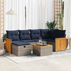 Vrtna sedežna garnitura 7-delna z blazinami siv poli ratan