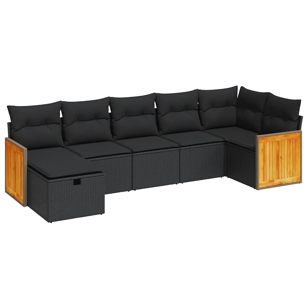 Thumbnail - vidaXL 7-tlg. Garten-Sofagarnitur mit Kissen Schwarz Poly Rattan