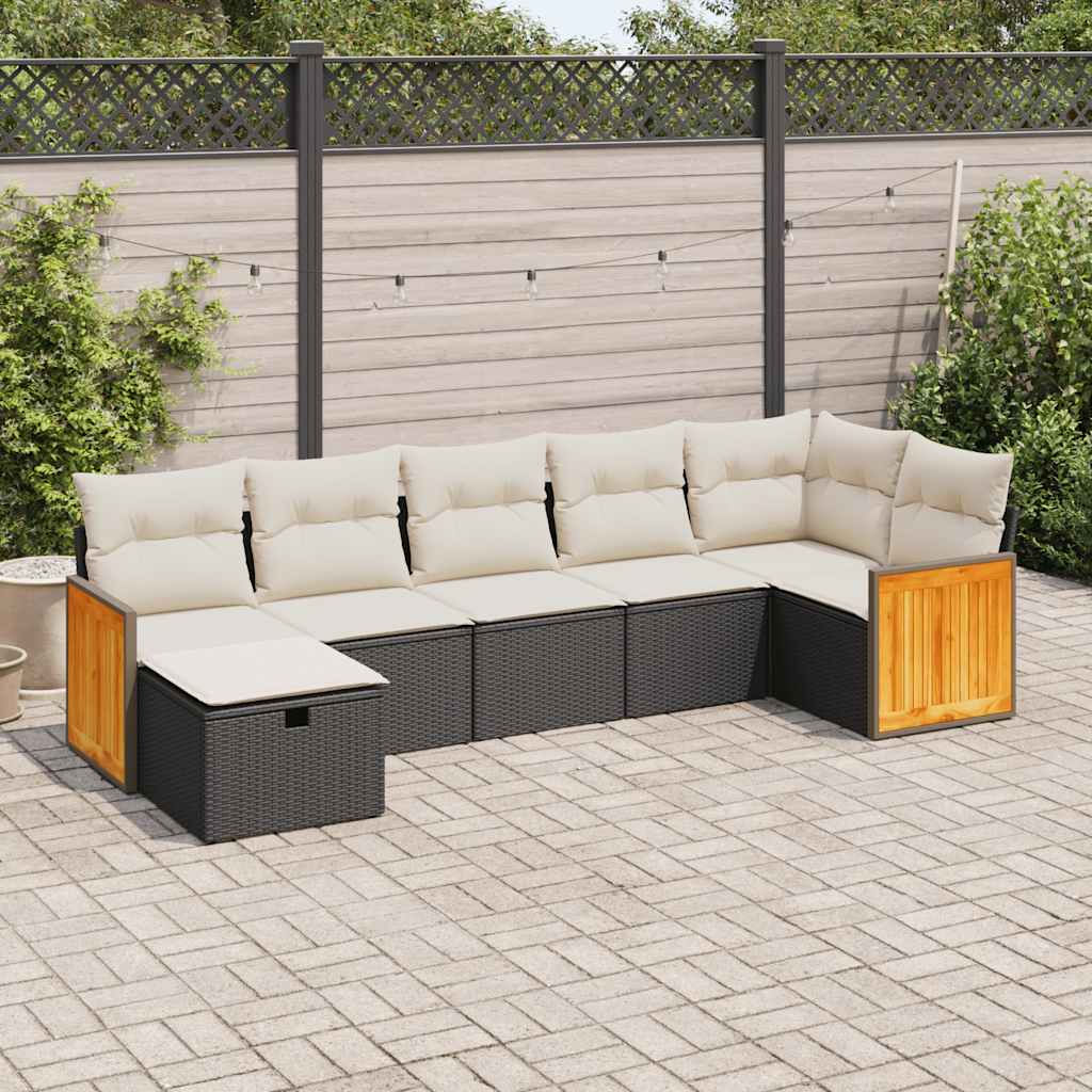 vidaXL 7-tlg. Garten-Sofagarnitur mit Kissen Schwarz Poly Rattan