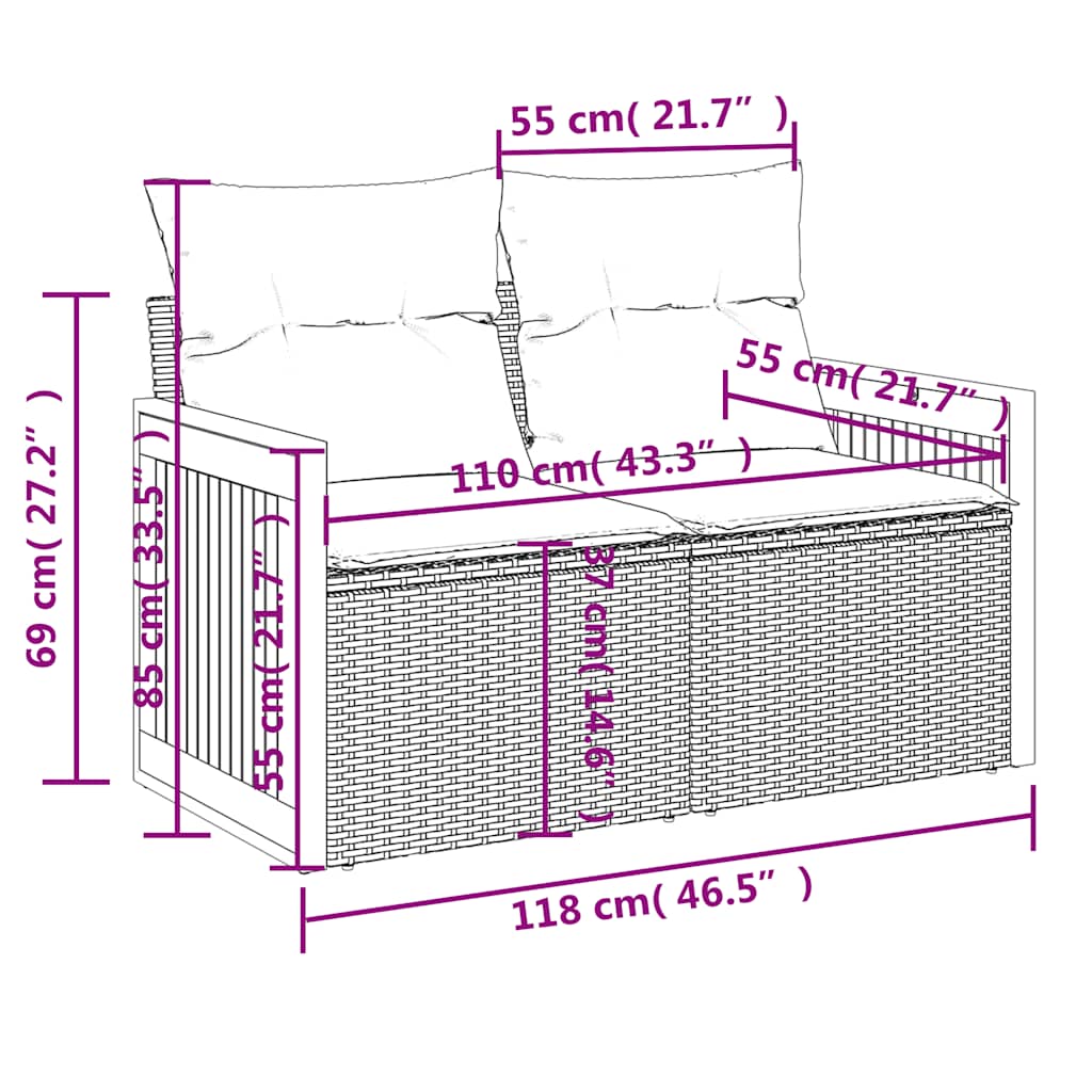 7dílná zahradní sedací souprava s poduškami černá polyratan - obrázek 16