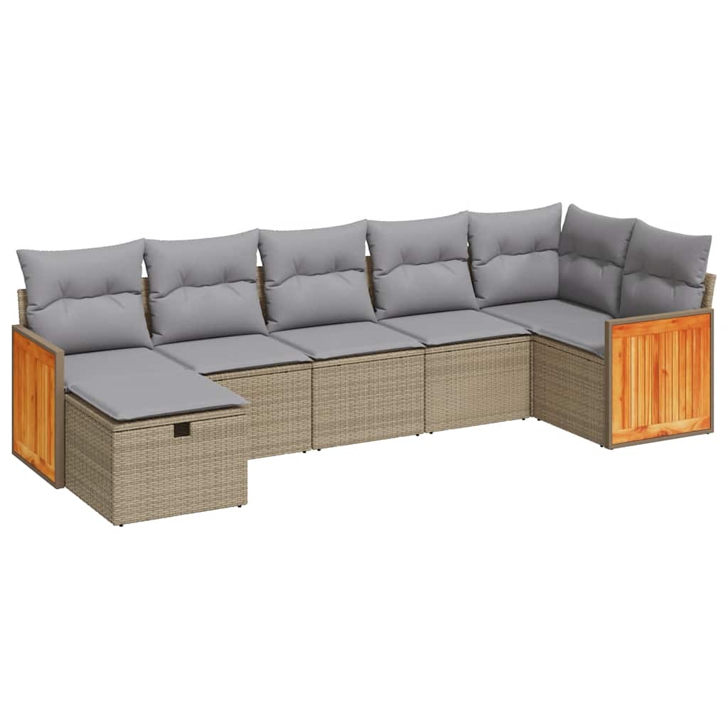 Thumbnail - vidaXL 7-tlg. Garten-Sofagarnitur mit Kissen Beige Poly Rattan