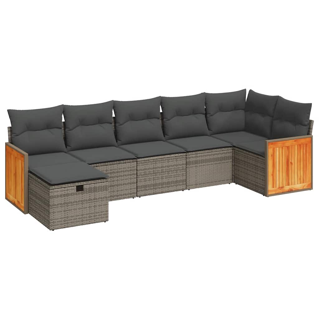 Thumbnail - vidaXL 7-tlg. Garten-Sofagarnitur mit Kissen Grau Poly Rattan