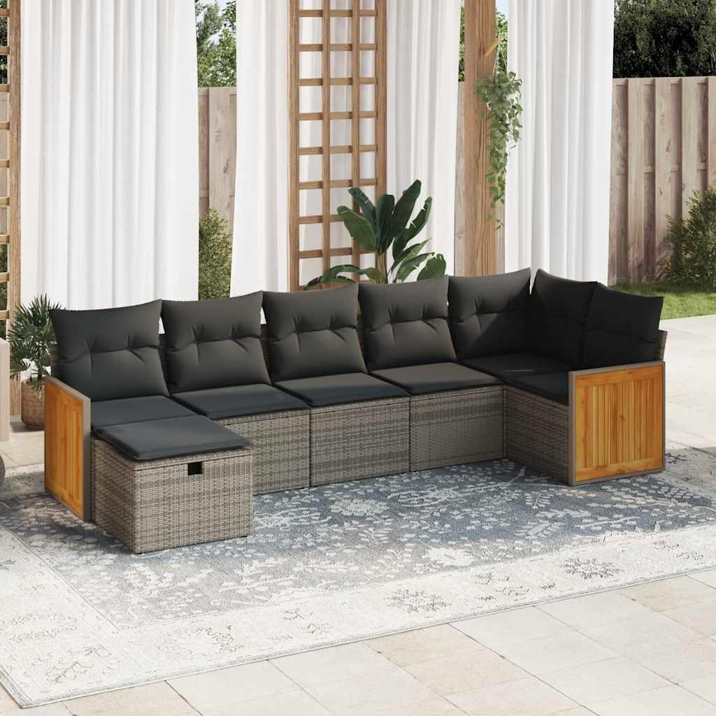 vidaXL 7-tlg. Garten-Sofagarnitur mit Kissen Grau Poly Rattan