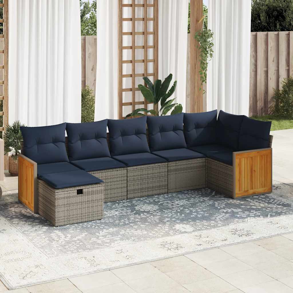 vidaXL Set canapele de grădină, 7 piese, cu perne, gri, poliratan