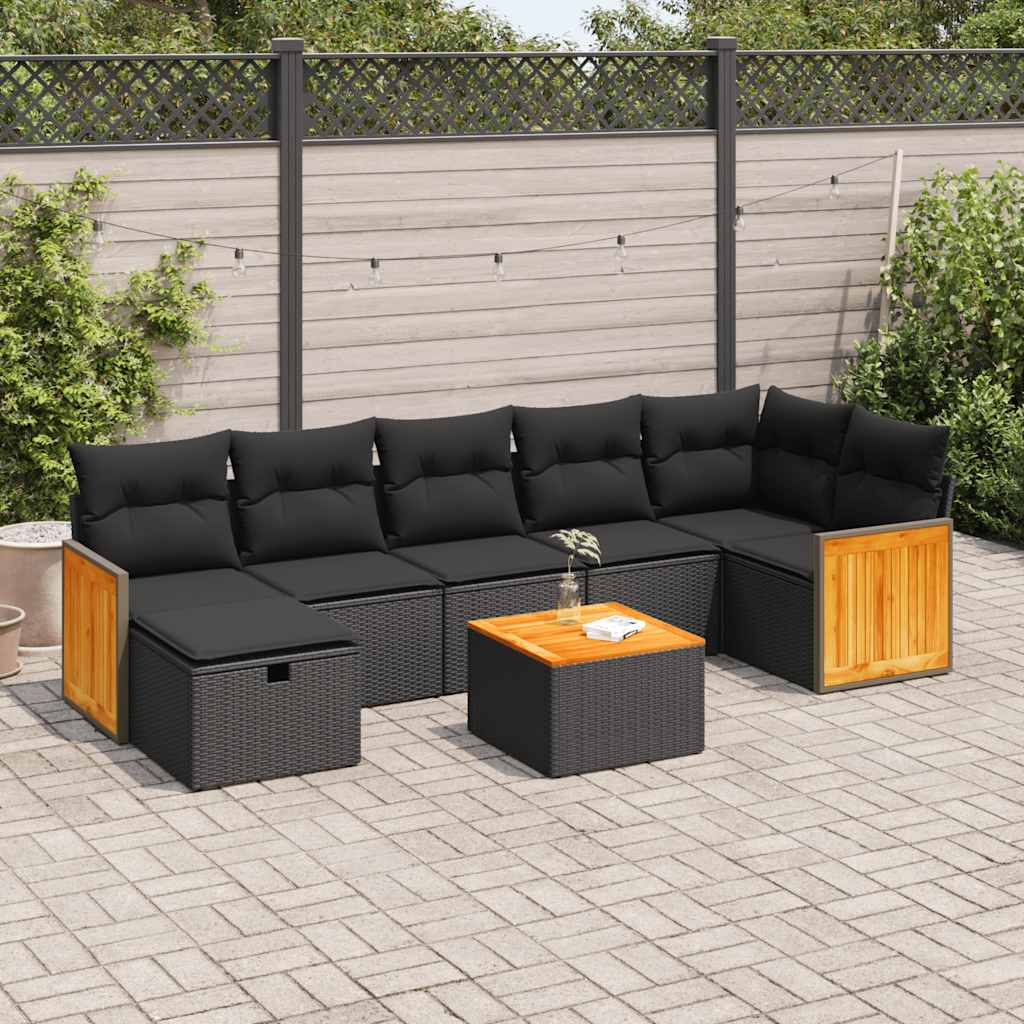 vidaXL 8-tlg. Garten-Sofagarnitur mit Kissen Schwarz Poly Rattan