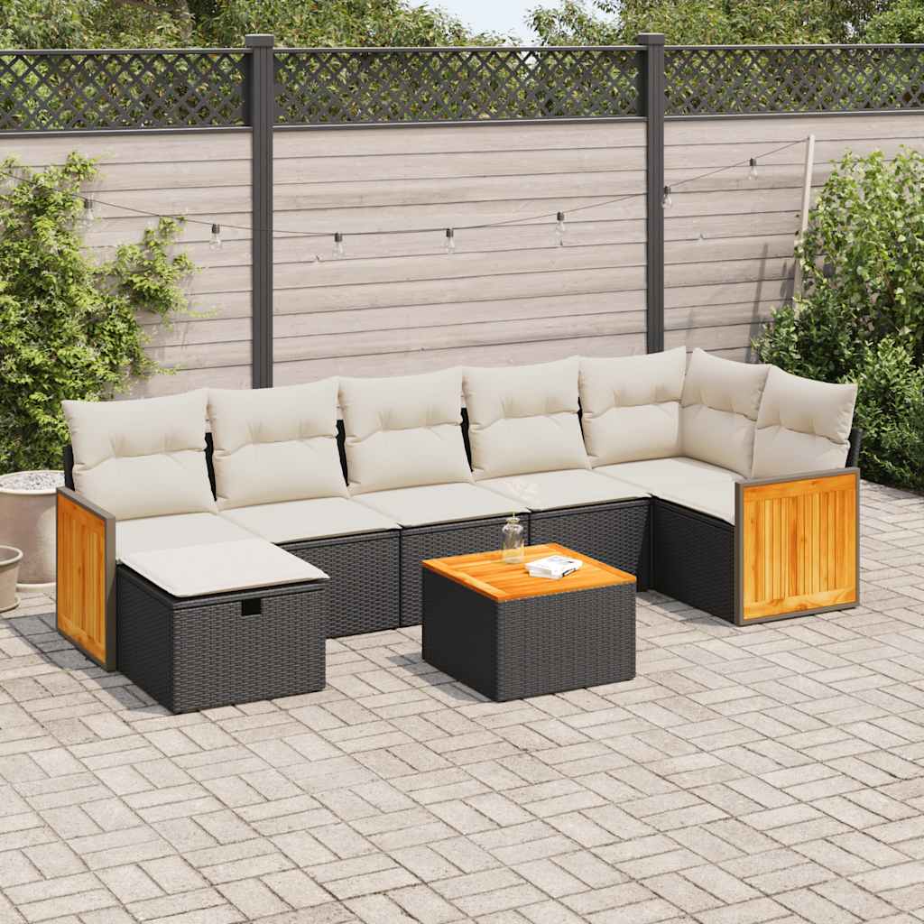 vidaXL 8-tlg. Garten-Sofagarnitur mit Kissen Schwarz Poly Rattan