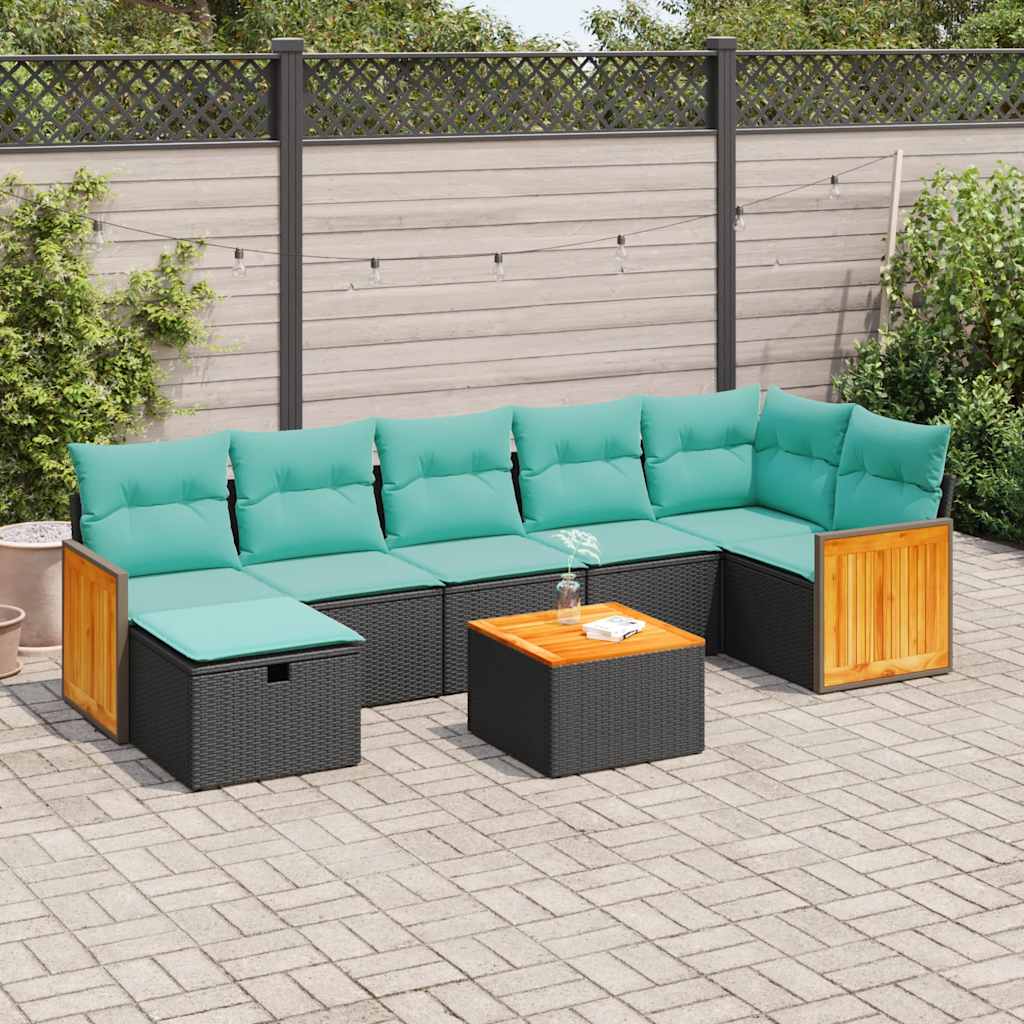 vidaXL Set mobilier de grădină cu perne, 8 piese, negru, poliratan