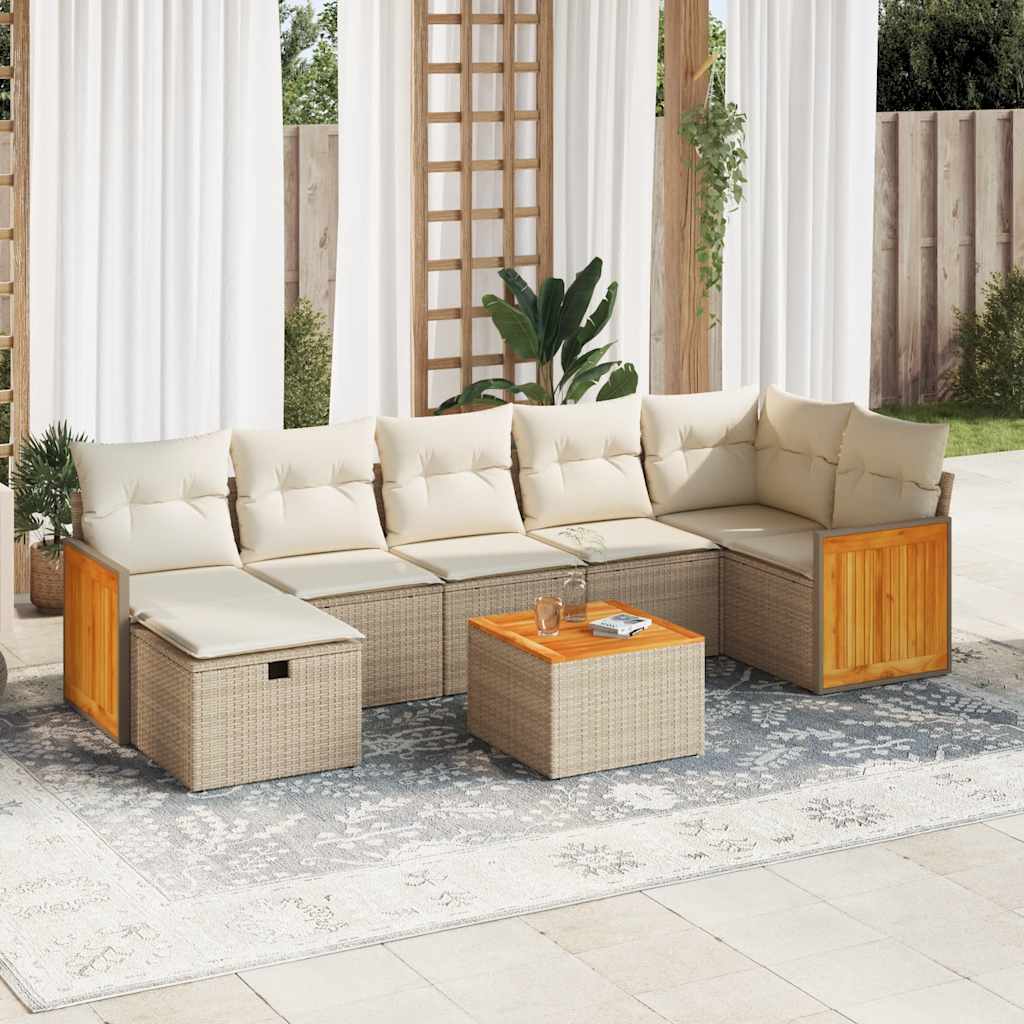 8-tlg. Garten-Sofagarnitur mit Kissen Beige Poly Rattan