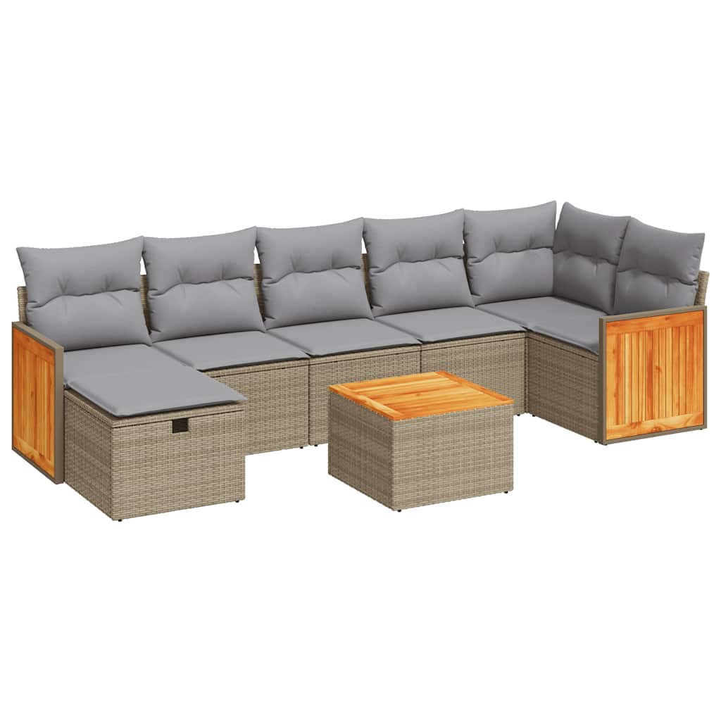 Thumbnail - vidaXL 8-tlg. Garten-Sofagarnitur mit Kissen Beige Poly Rattan