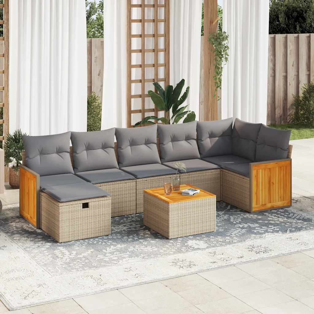 vidaXL 8-tlg. Garten-Sofagarnitur mit Kissen Beige Poly Rattan