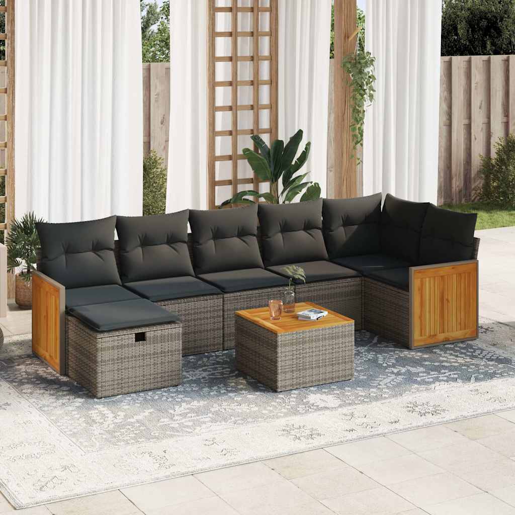 vidaXL 8-tlg. Garten-Sofagarnitur mit Kissen Grau Poly Rattan