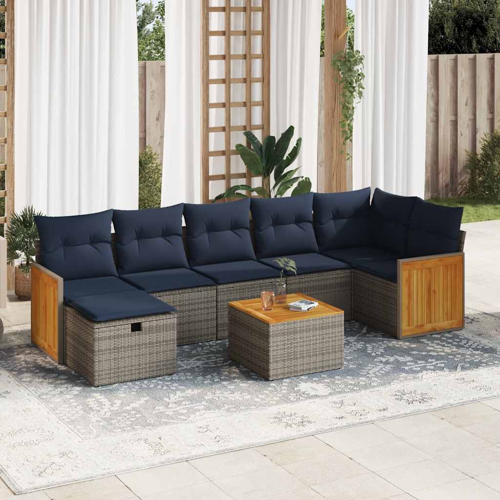 vidaXL 8-tlg. Garten-Sofagarnitur mit Kissen Grau Poly Rattan