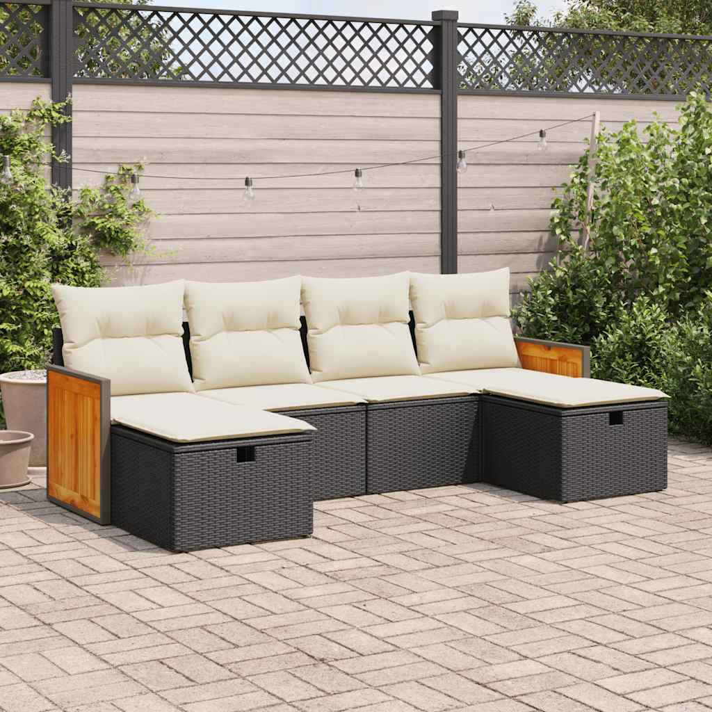 vidaXL 6-tlg. Garten-Sofagarnitur mit Kissen Schwarz Poly Rattan