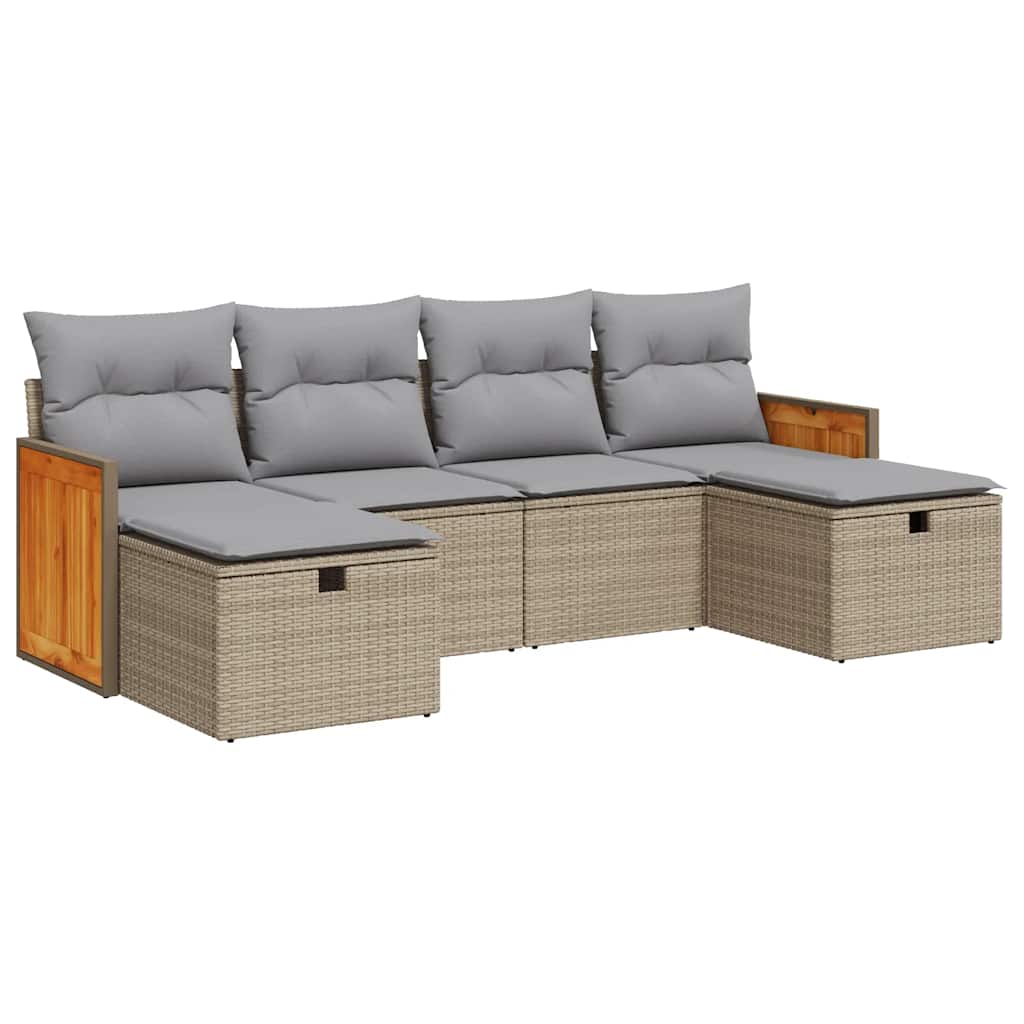 Thumbnail - vidaXL 6-tlg. Garten-Sofagarnitur mit Kissen Beige Poly Rattan