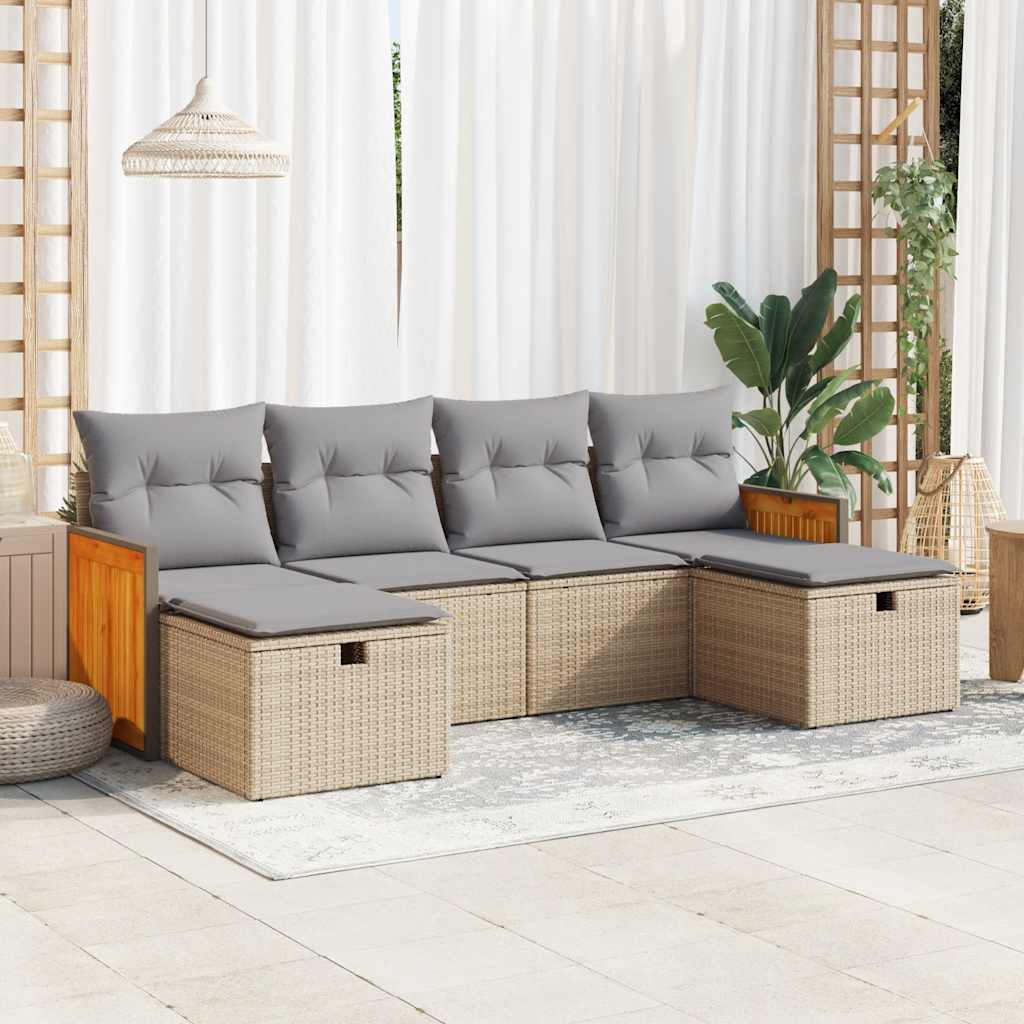 vidaXL Set canapele de grădină cu perne, 6 piese, bej, poliratan