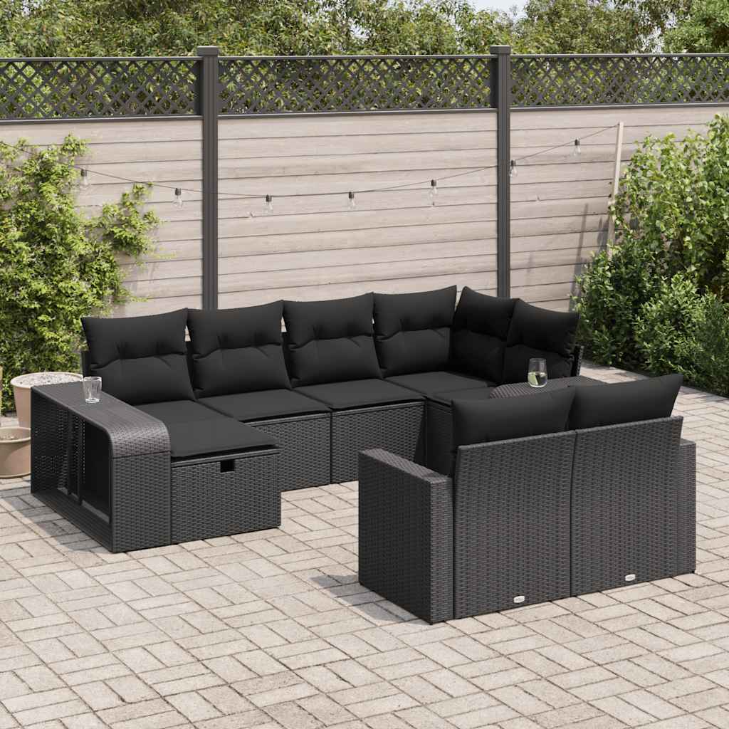 vidaXL Set canapele de grădină cu perne, 10 piese, negru, poliratan
