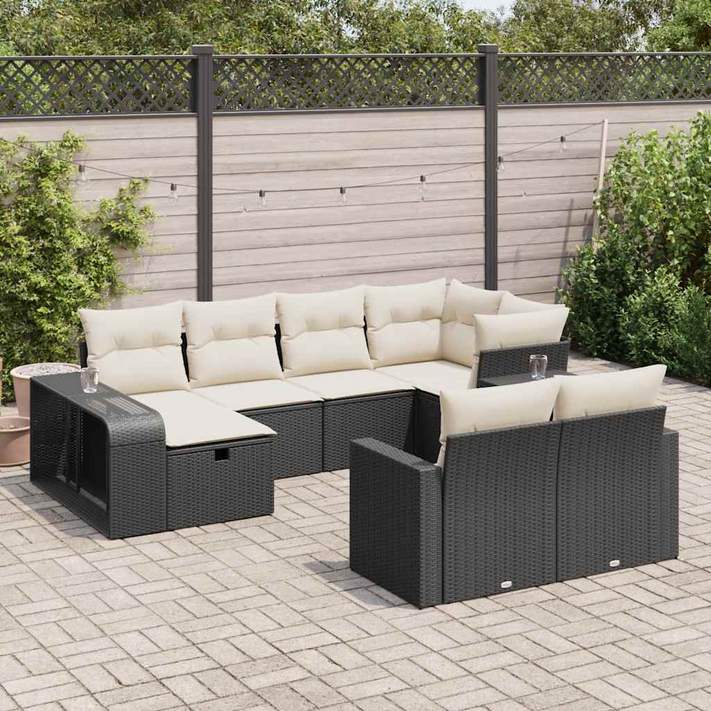 vidaXL 10-tlg. Garten-Sofagarnitur mit Kissen Schwarz Poly Rattan