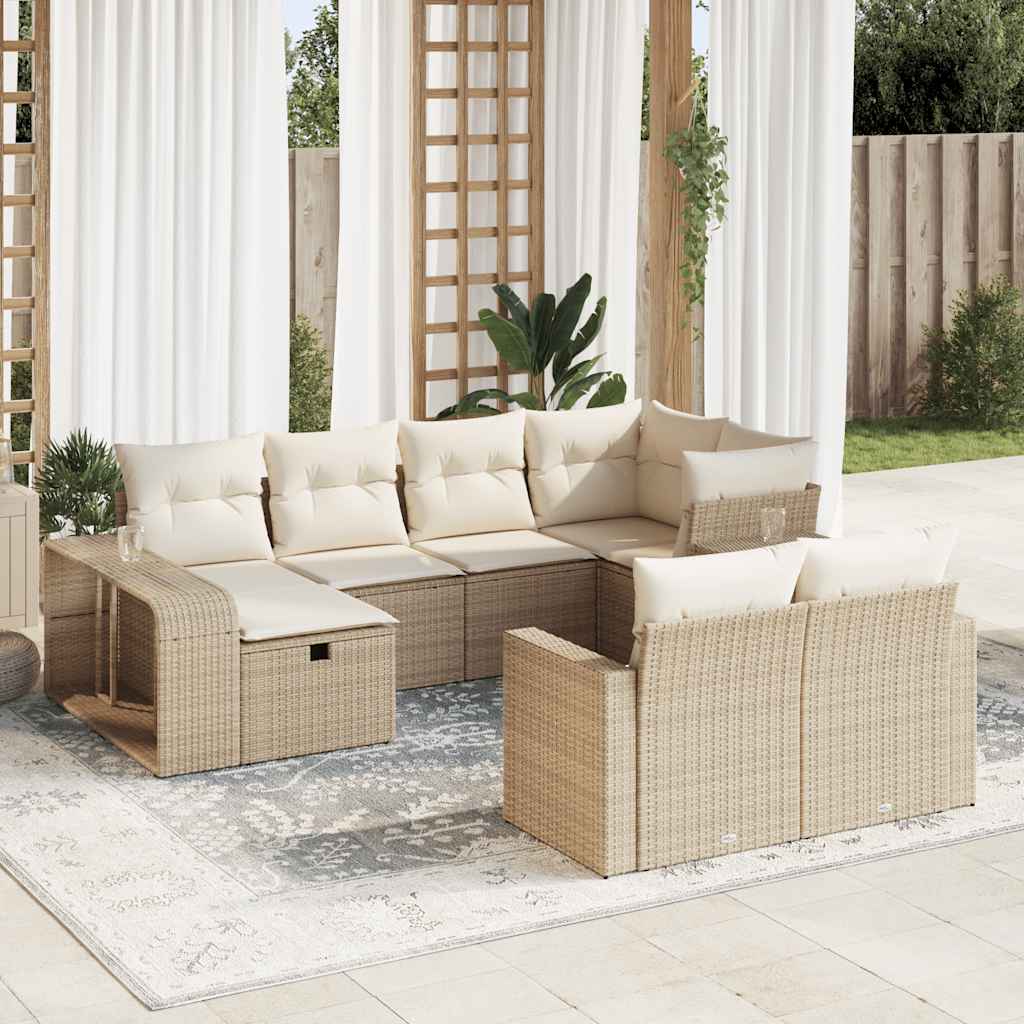 vidaXL 10-tlg. Garten-Sofagarnitur mit Kissen Beige Poly Rattan