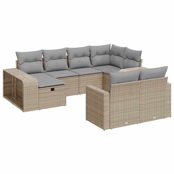 vidaXL 10-osaline aiadiivani komplekt patjadega, beež, pol&uuml;rotang