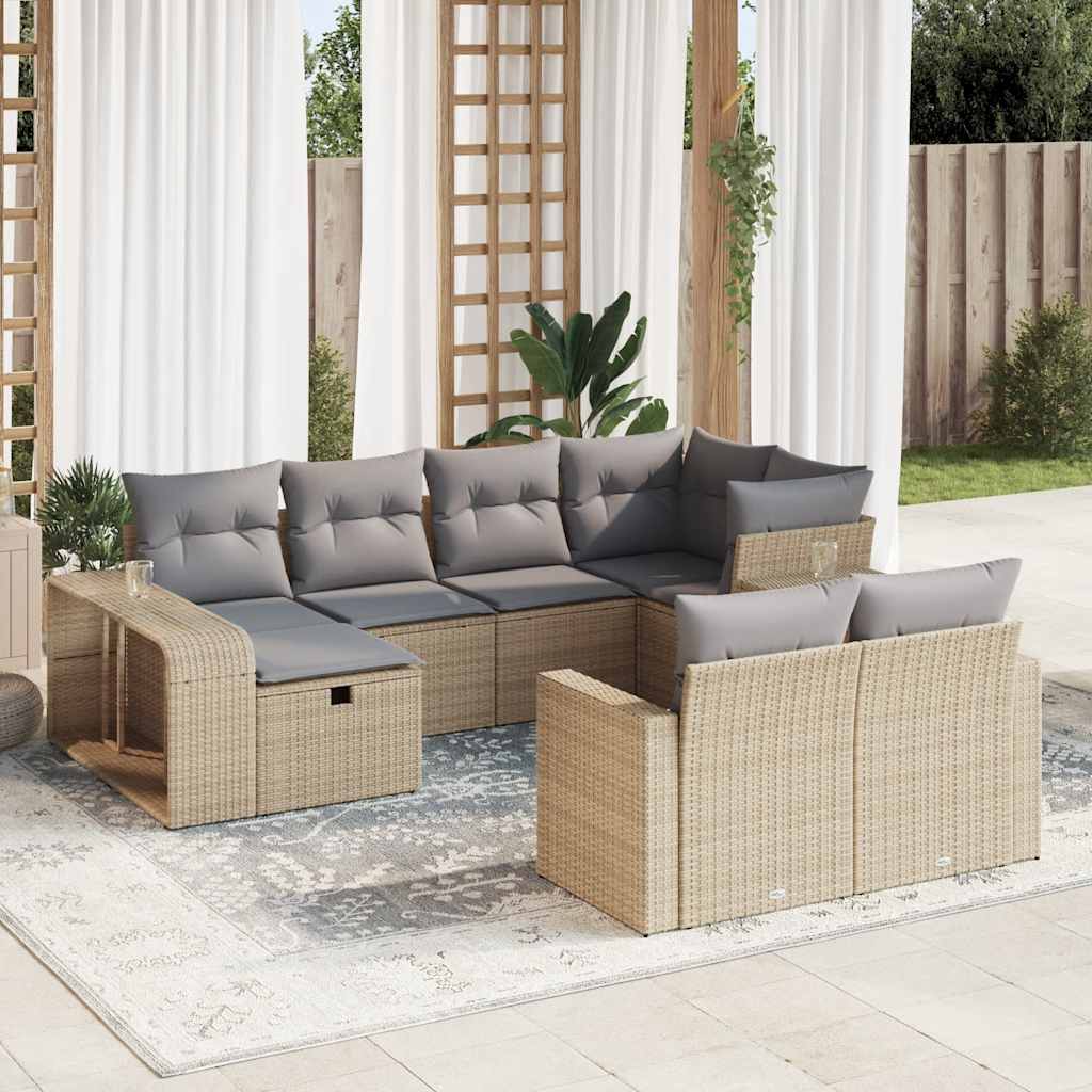 vidaXL 10-tlg. Garten-Sofagarnitur mit Kissen Beige Poly Rattan