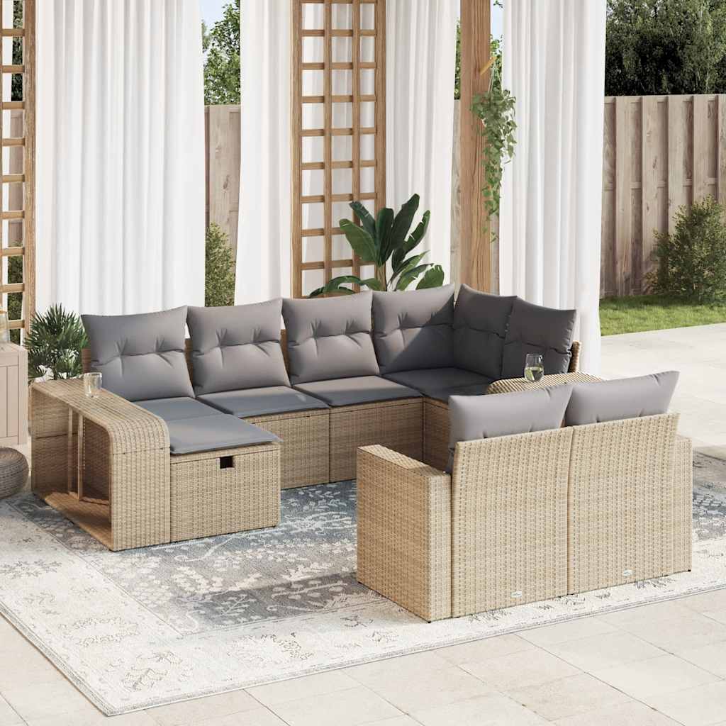 vidaXL Set canapele de grădină cu perne, 10 piese, bej, poliratan