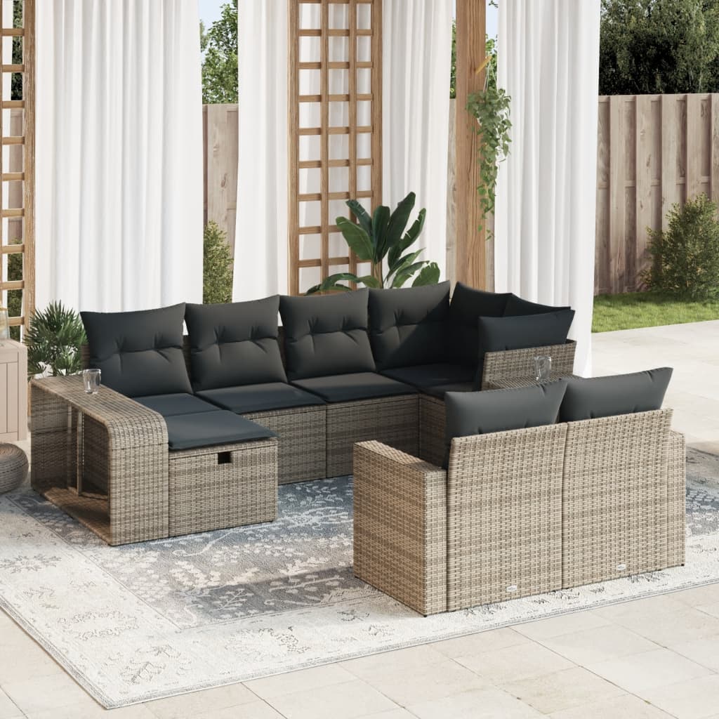 vidaXL 10-tlg. Garten-Sofagarnitur mit Kissen Grau Poly Rattan