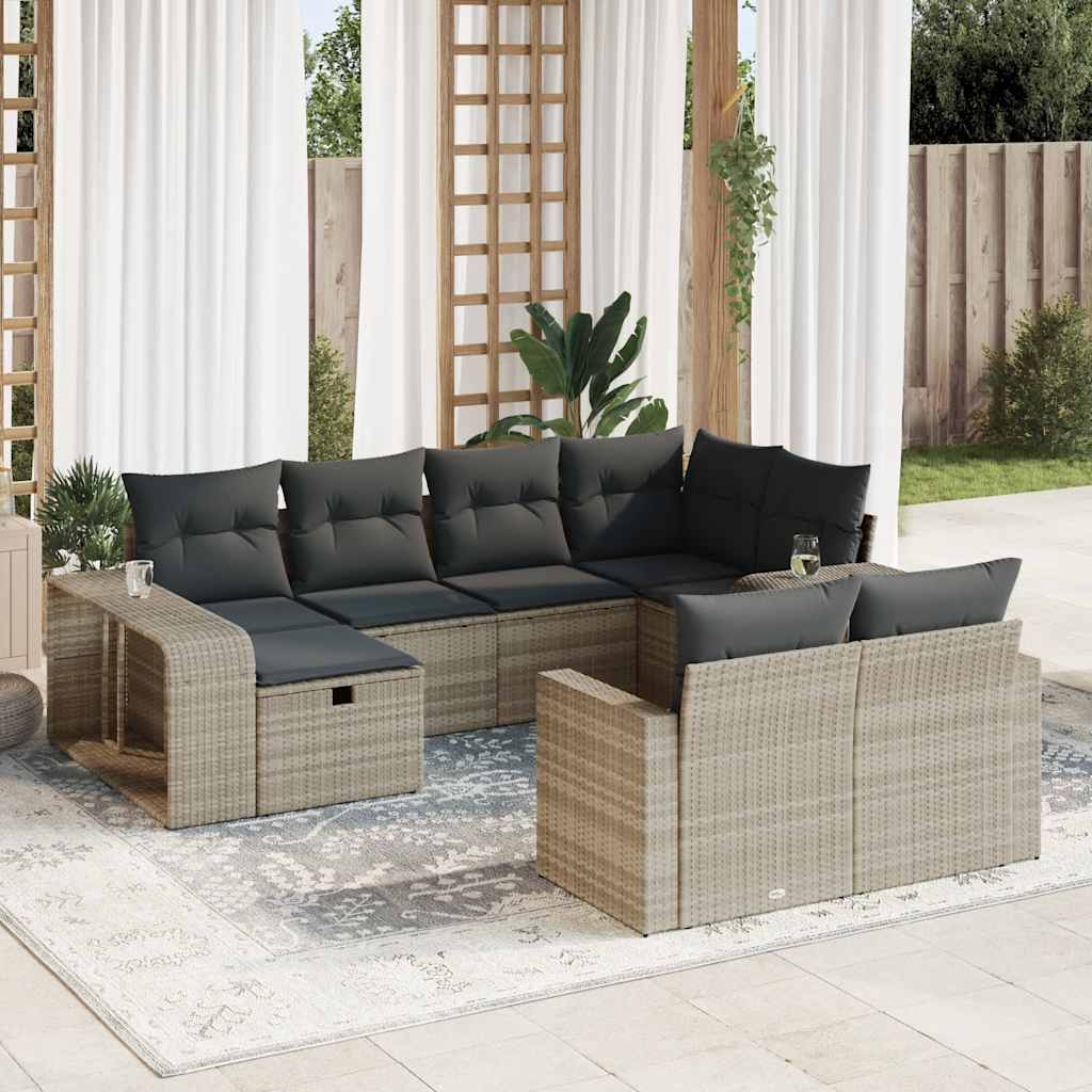 vidaXL Set canapele de grădină cu perne 10 piese gri deschis poliratan