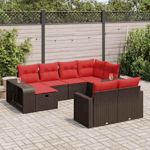 Vrtna sedežna garnitura 10-delna z blazinami rjava poli ratan