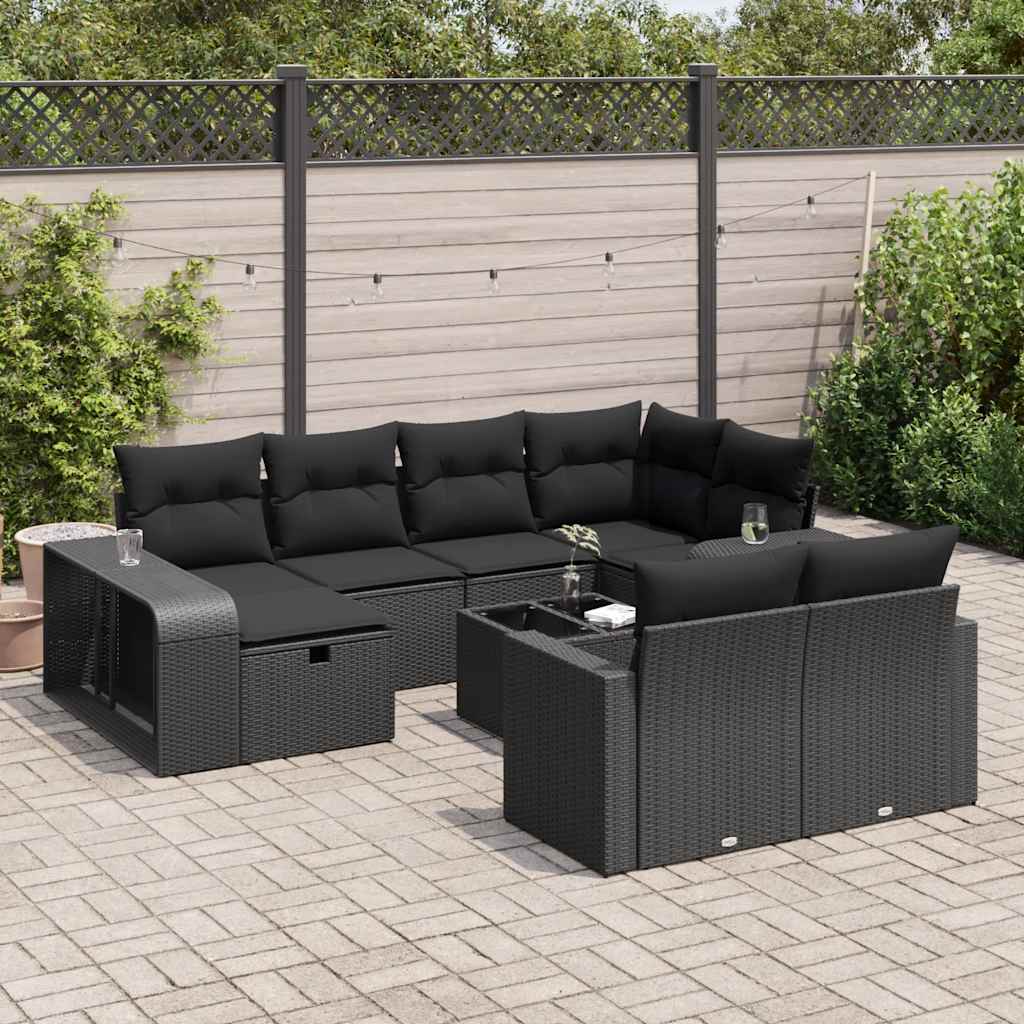 vidaXL Set canapele de grădină cu perne, 11 piese, negru, poliratan