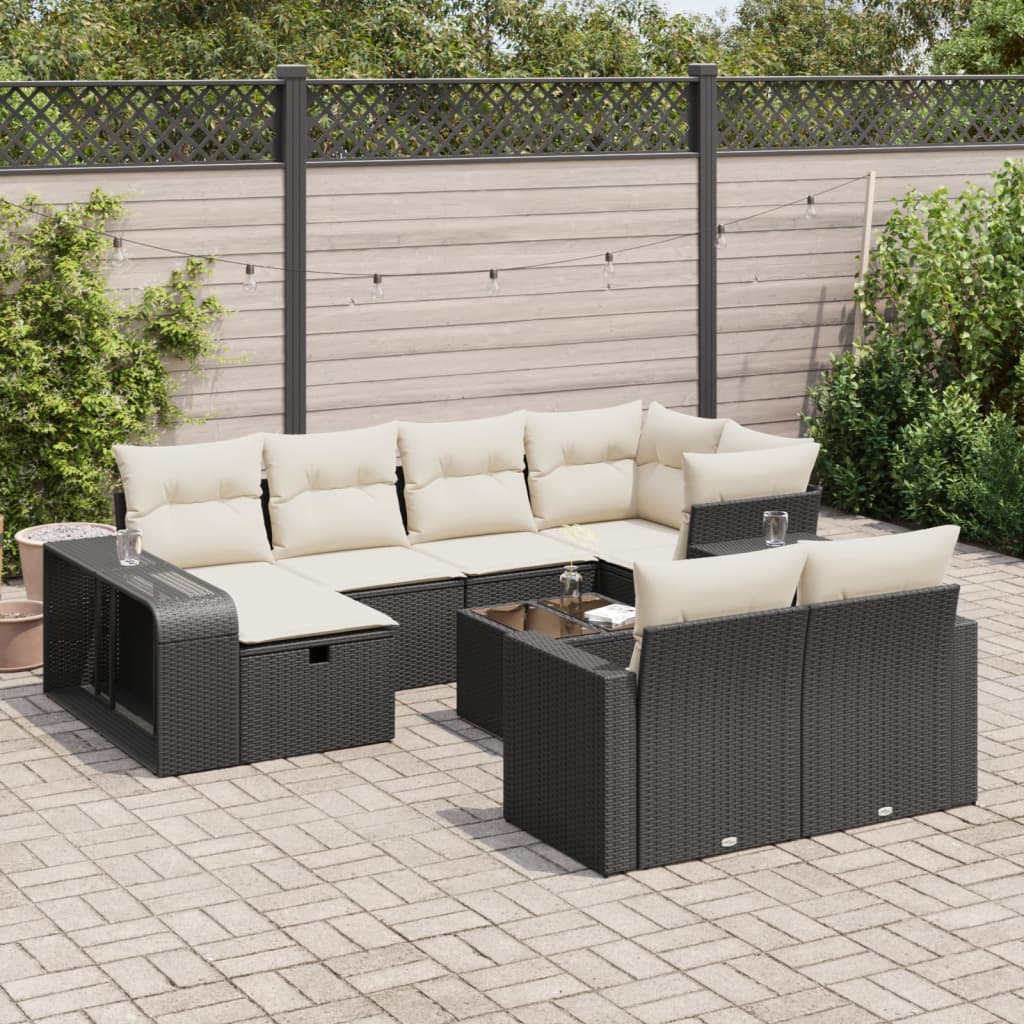 vidaXL 11-tlg. Garten-Sofagarnitur mit Kissen Schwarz Poly Rattan