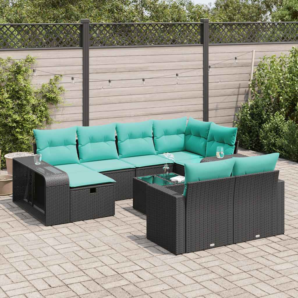 vidaXL Set canapele de grădină cu perne, 11 piese, negru, poliratan
