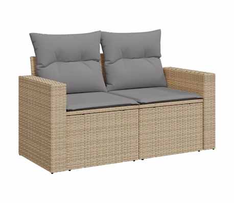 vidaXL 11-tlg. Garten-Sofagarnitur mit Kissen Beige Poly Rattan