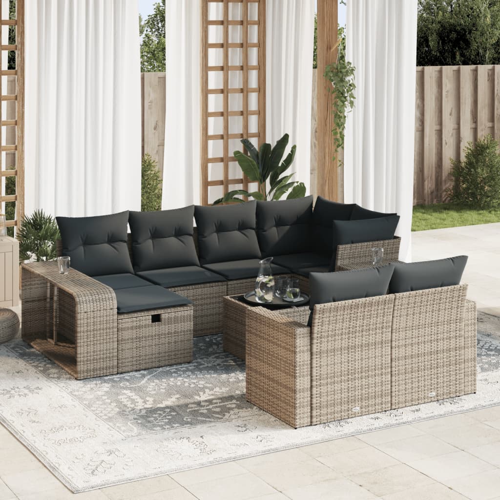 vidaXL 11-tlg. Garten-Sofagarnitur mit Kissen Grau Poly Rattan