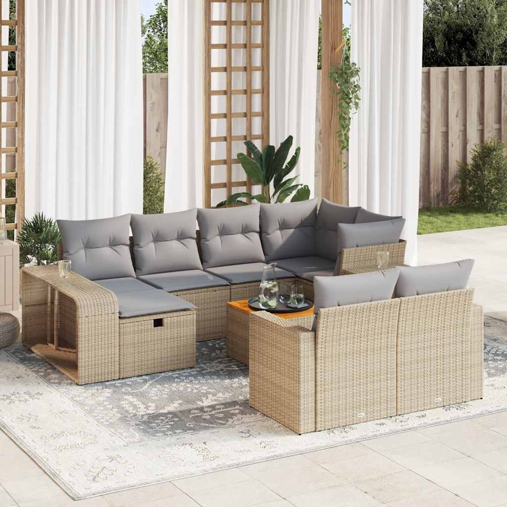 11-tlg. Garten-Sofagarnitur mit Kissen Beige Poly Rattan